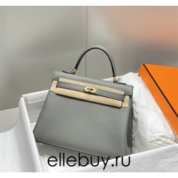 Hermes Hermès Kelly 25 Togo Light Grey Blue Gold Hardware Hand-Stitched