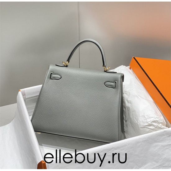 Hermes Hermès Kelly 25 Togo Light Grey Blue Gold Hardware Hand-Stitched