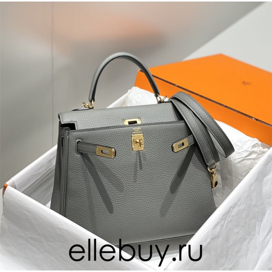 Hermes Hermès Kelly 25 Togo Light Grey Blue Gold Hardware Hand-Stitched