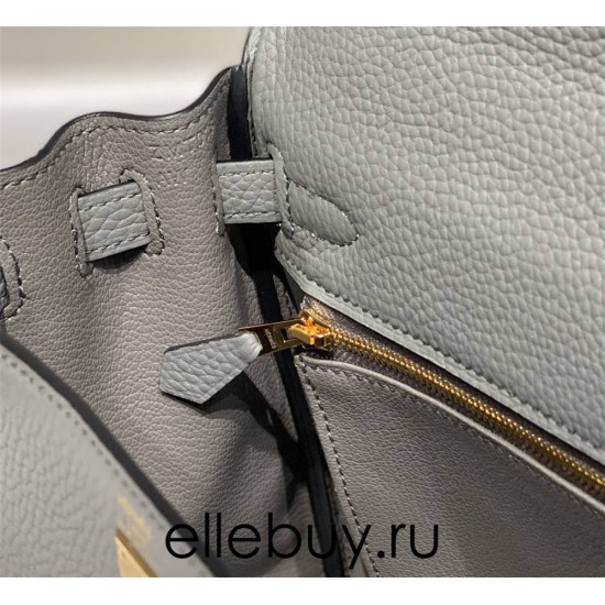 Hermes Hermès Kelly 25 Togo Light Grey Blue Gold Hardware Hand-Stitched