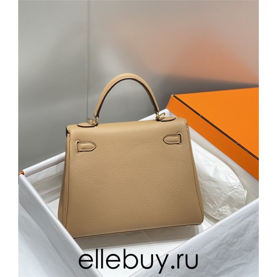 Hermes Hermès Kelly 25 Togo Milk Tea Brown Silver Hardware Hand-Stitched