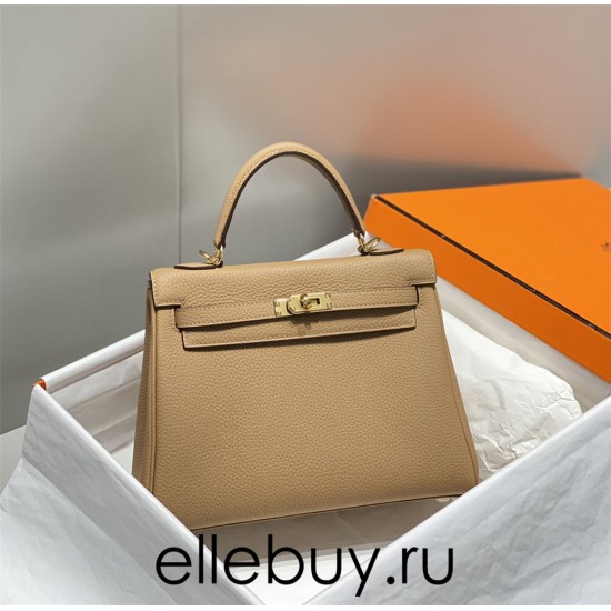 Hermes Hermès Kelly 25 Togo Milk Tea Brown Silver Hardware Hand-Stitched