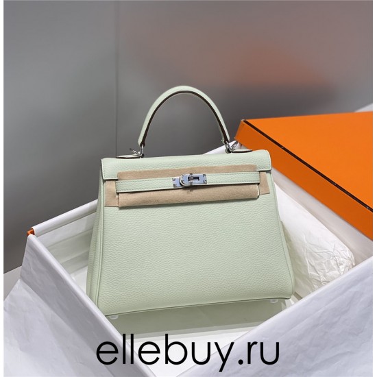 Hermes Hermès Kelly 25 Togo Bubble Green Silver Hardware Hand-Stitched