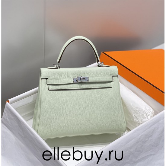 Hermes Hermès Kelly 25 Togo Bubble Green Silver Hardware Hand-Stitched