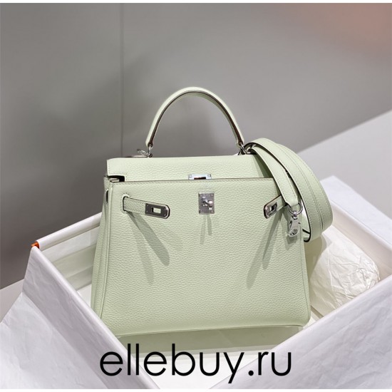 Hermes Hermès Kelly 25 Togo Bubble Green Silver Hardware Hand-Stitched