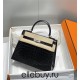 Hermes Hermès Kelly 25 Crocodile Skin Pattern Lambskin Inside Black Silver Hardware Hand-Stitched