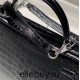 Hermes Hermès Kelly 25 Crocodile Skin Pattern Lambskin Inside Black Silver Hardware Hand-Stitched