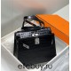 Hermes Hermès Kelly 28 Crocodile Skin Pattern Lambskin Inside Black Silver Hardware Hand-Stitched