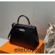 Hermes Hermès Kelly 28 Crocodile Skin Pattern Lambskin Inside Black Silver Hardware Hand-Stitched