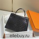 Hermes Hermès Kelly 25 Crocodile Skin Pattern Lambskin Inside Black Gold Hardware Hand-Stitched