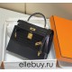 Hermes Hermès Kelly 25 Crocodile Skin Pattern Lambskin Inside Black Gold Hardware Hand-Stitched