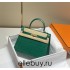 Hermes Hermès Kelly 25 Crocodile Skin Pattern Lambskin Inside Green Gold Hardware Hand-Stitched