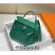 Hermes Hermès Kelly 25 Crocodile Skin Pattern Lambskin Inside Green Gold Hardware Hand-Stitched