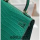 Hermes Hermès Kelly 25 Crocodile Skin Pattern Lambskin Inside Green Gold Hardware Hand-Stitched