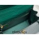 Hermes Hermès Kelly 25 Crocodile Skin Pattern Lambskin Inside Green Gold Hardware Hand-Stitched