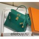 Hermes Hermès Kelly 28 Crocodile Skin Pattern Lambskin Inside Green Gold Hardware Hand-Stitched