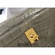 Hermes Hermès Kelly 25 Crocodile Skin Pattern Lambskin Inside Grey Gold Hardware Hand-Stitched