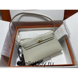 Hermes Hermès Kelly Elan 27 Goat Skin Grey Gold Hardware Hand-Stitched