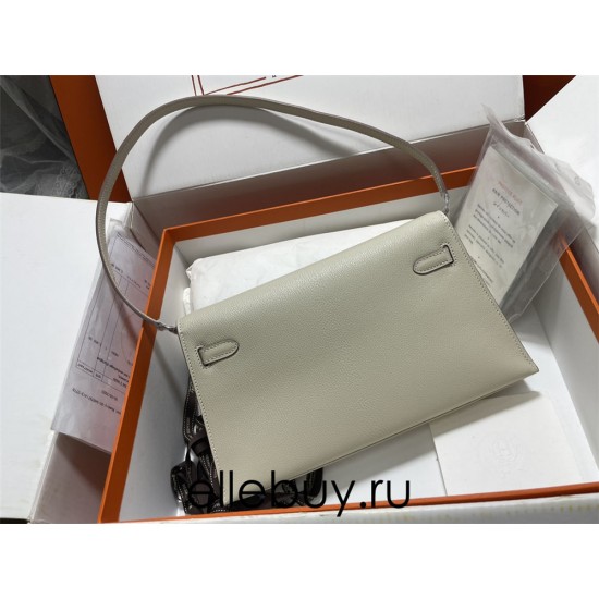 Hermes Hermès Kelly Elan 27 Goat Skin Grey Gold Hardware Hand-Stitched