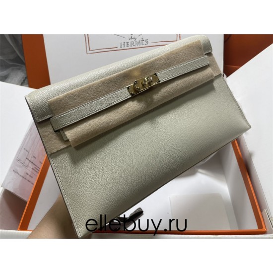 Hermes Hermès Kelly Elan 27 Goat Skin Grey Gold Hardware Hand-Stitched