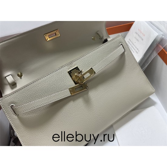 Hermes Hermès Kelly Elan 27 Goat Skin Grey Gold Hardware Hand-Stitched