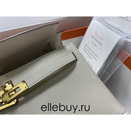 Hermes Hermès Kelly Elan 27 Goat Skin Grey Gold Hardware Hand-Stitched