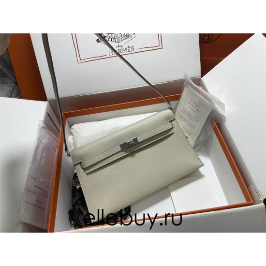 Hermes Hermès Kelly Elan 27 Goat Skin Grey Silver Hardware Hand-Stitched