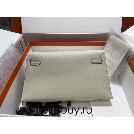 Hermes Hermès Kelly Elan 27 Goat Skin Grey Silver Hardware Hand-Stitched