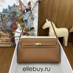 Hermes Hermès Kelly Elan 27 Goat Skin Brown Gold Hardware Hand-Stitched