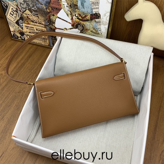 Hermes Hermès Kelly Elan 27 Goat Skin Brown Gold Hardware Hand-Stitched