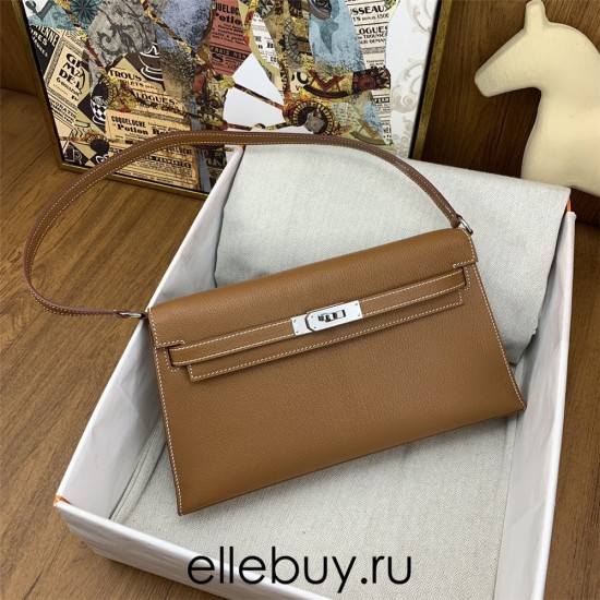 Hermes Hermès Kelly Elan 27 Goat Skin Brown Silver Hardware Hand-Stitched