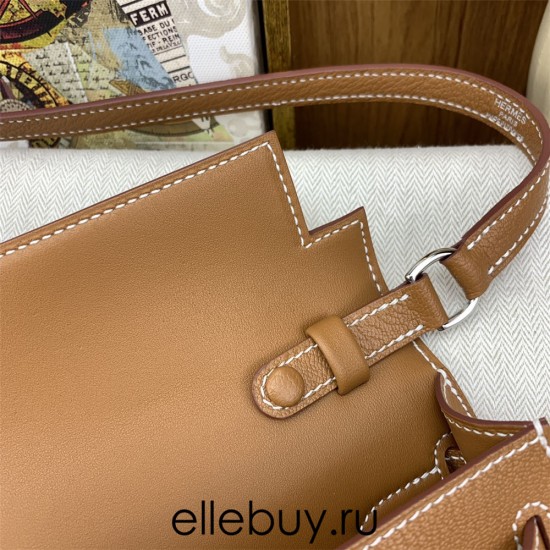 Hermes Hermès Kelly Elan 27 Goat Skin Brown Silver Hardware Hand-Stitched