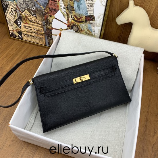 Hermes Hermès Kelly Elan 27 Goat Skin Black Gold Hardware Hand-Stitched