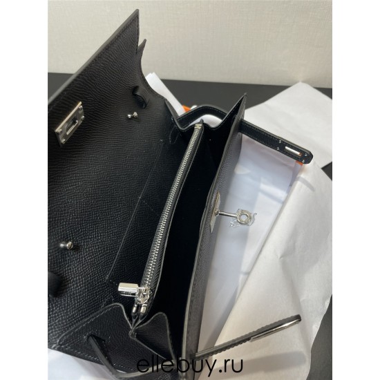 Hermes Hermès Kelly WOC 20.5 Black Epsom Silver Hardware 20.5 x 11 x 2 cm Hand-Stitched