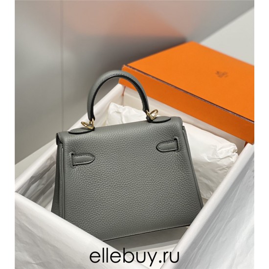 Hermes Hermès Mini Kelly 20 Togo Grey Blue Gold Hardware Hand-Stitched