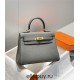 Hermes Hermès Mini Kelly 20 Togo Grey Blue Gold Hardware Hand-Stitched