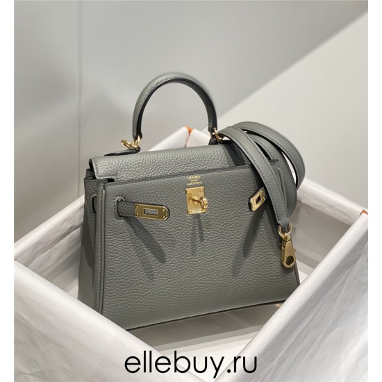 Hermes Hermès Mini Kelly 20 Togo Grey Blue Gold Hardware Hand-Stitched