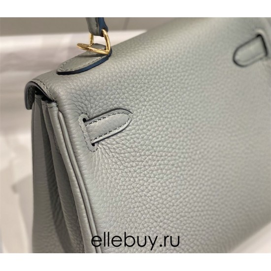 Hermes Hermès Mini Kelly 20 Togo Grey Blue Gold Hardware Hand-Stitched