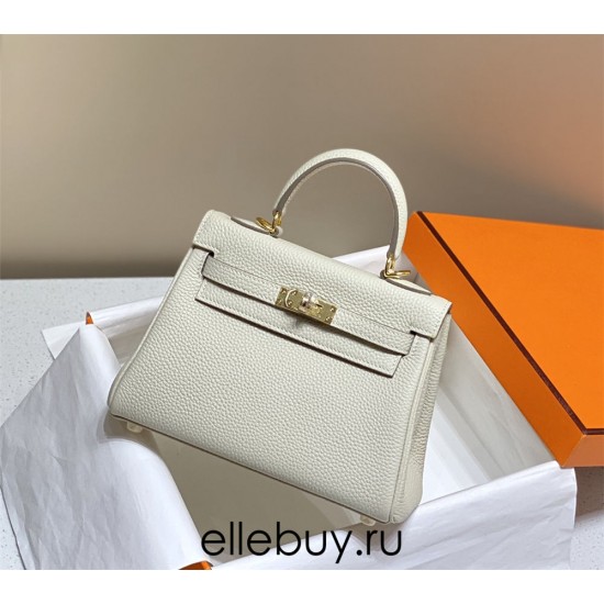 Hermes Hermès Mini Kelly 20 Togo White Gold Hardware Hand-Stitched