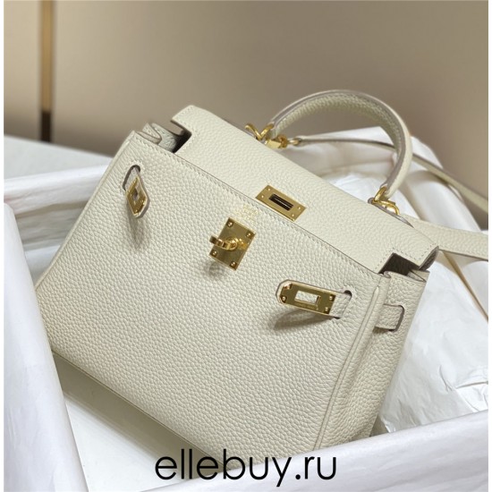 Hermes Hermès Mini Kelly 20 Togo White Gold Hardware Hand-Stitched