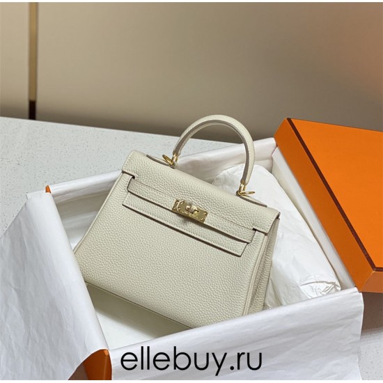 Hermes Hermès Mini Kelly 20 Togo White Gold Hardware Hand-Stitched