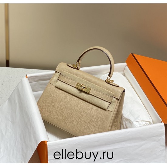 Hermes Hermès Mini Kelly 20 Togo Milk Tea Brown Gold Hardware Hand-Stitched