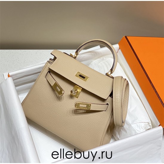 Hermes Hermès Mini Kelly 20 Togo Milk Tea Brown Gold Hardware Hand-Stitched