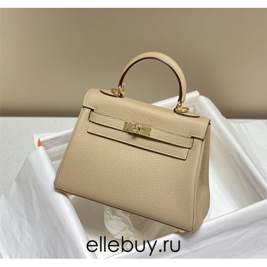 Hermes Hermès Mini Kelly 20 Togo Milk Tea Brown Gold Hardware Hand-Stitched