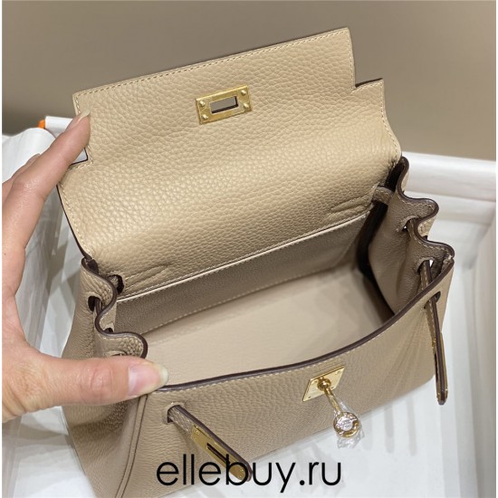 Hermes Hermès Mini Kelly 20 Togo Milk Tea Brown Gold Hardware Hand-Stitched