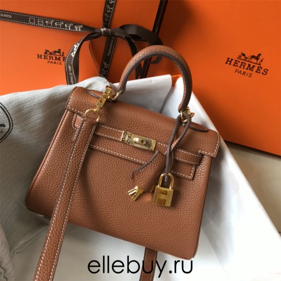 Hermes Hermès Mini Kelly 20 Togo Brown Gold Hardware Hand-Stitched