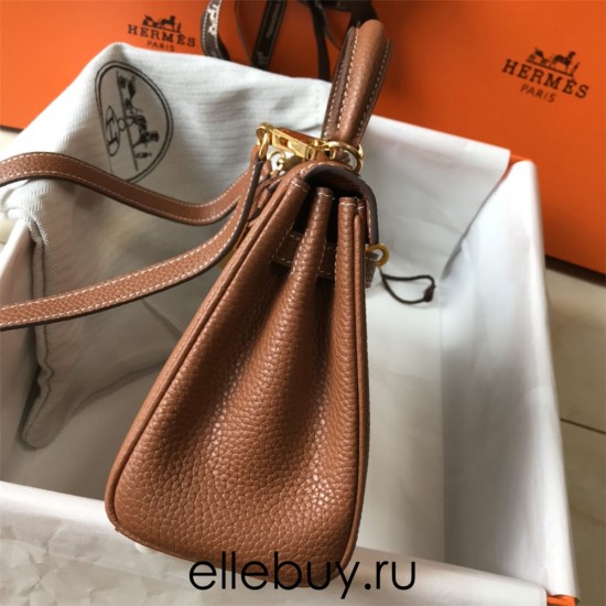 Hermes Hermès Mini Kelly 20 Togo Brown Gold Hardware Hand-Stitched