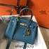 Hermes Hermès Mini Kelly 20 Togo Blue Gold Hardware Hand-Stitched