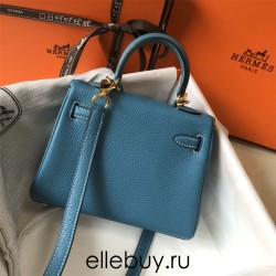 Hermes Hermès Mini Kelly 20 Togo Blue Gold Hardware Hand-Stitched