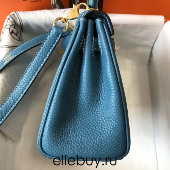 Hermes Hermès Mini Kelly 20 Togo Blue Gold Hardware Hand-Stitched